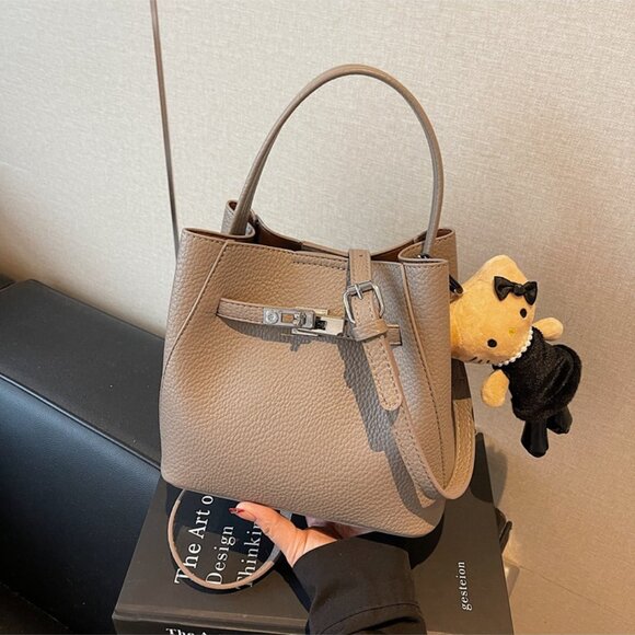 Chic Taupe Crossbody Bucket Bag - Picture 2 of 4